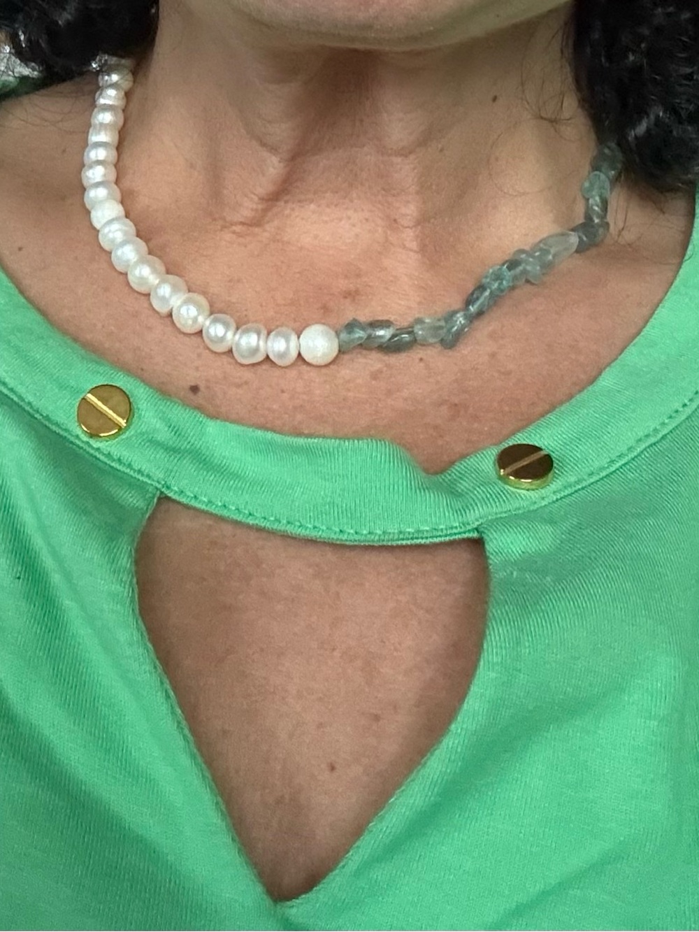 Vintage Cultured Pearl and Fluorite Beaded Necklace - White & Light Blue